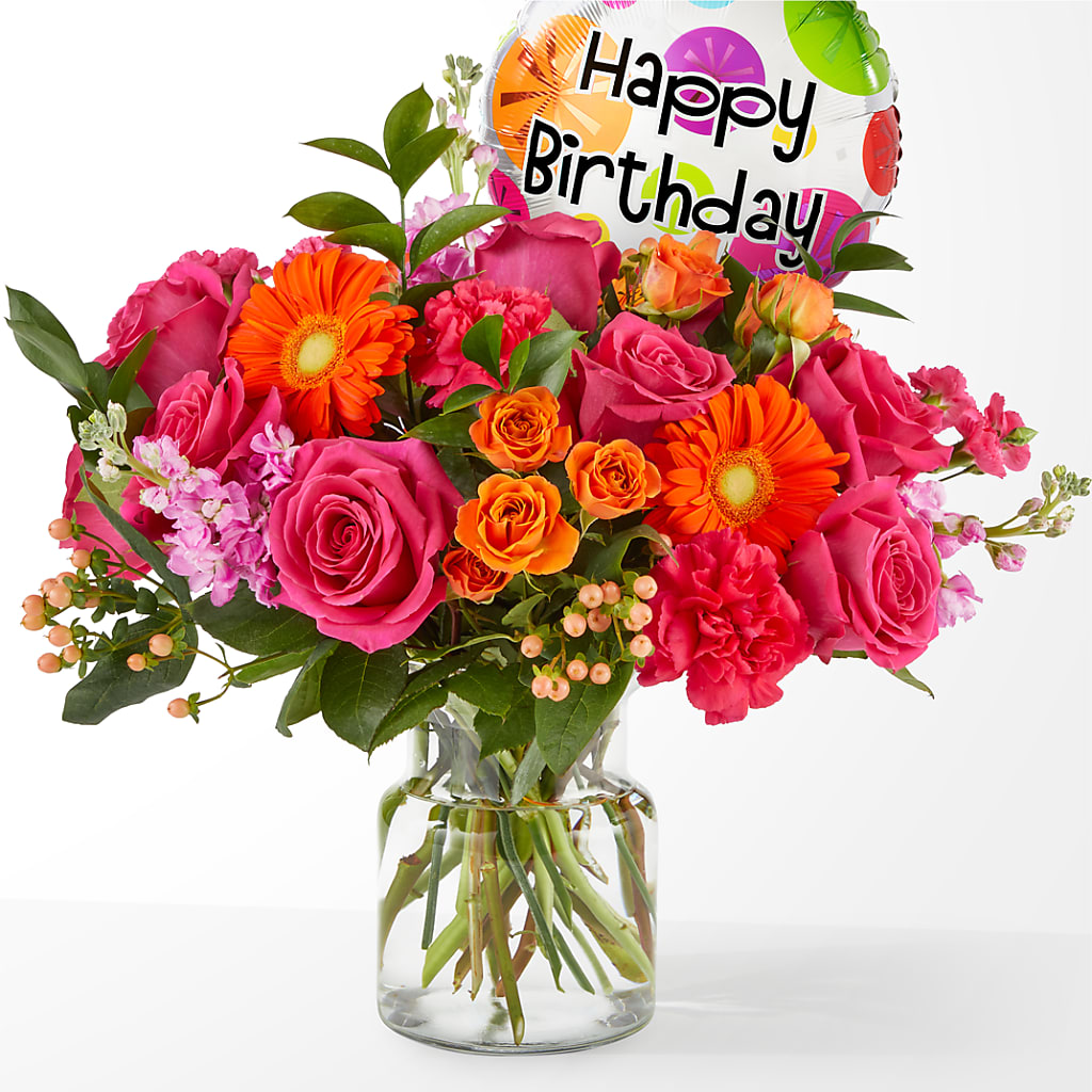 Fiesta Bouquet with Birthday Balloon – PIKE CREEK FLOWERS & GIFTS, Wilmington DE