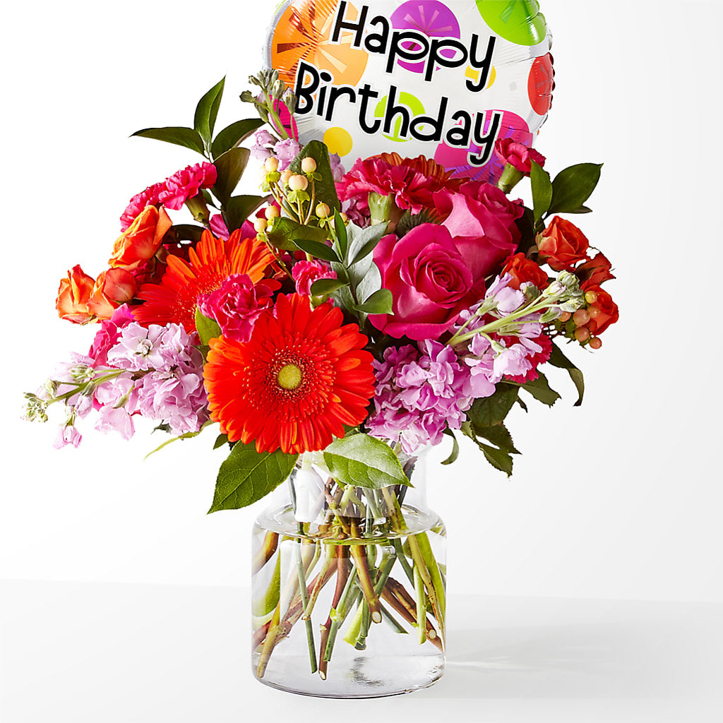 Fiesta Bouquet with Birthday Balloon – PIKE CREEK FLOWERS & GIFTS, Wilmington DE