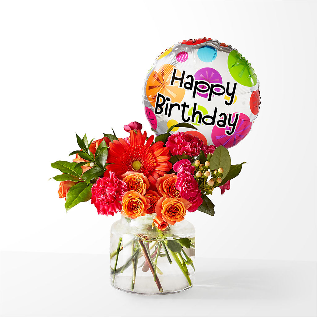 Fiesta Bouquet with Birthday Balloon – PIKE CREEK FLOWERS & GIFTS, Wilmington DE