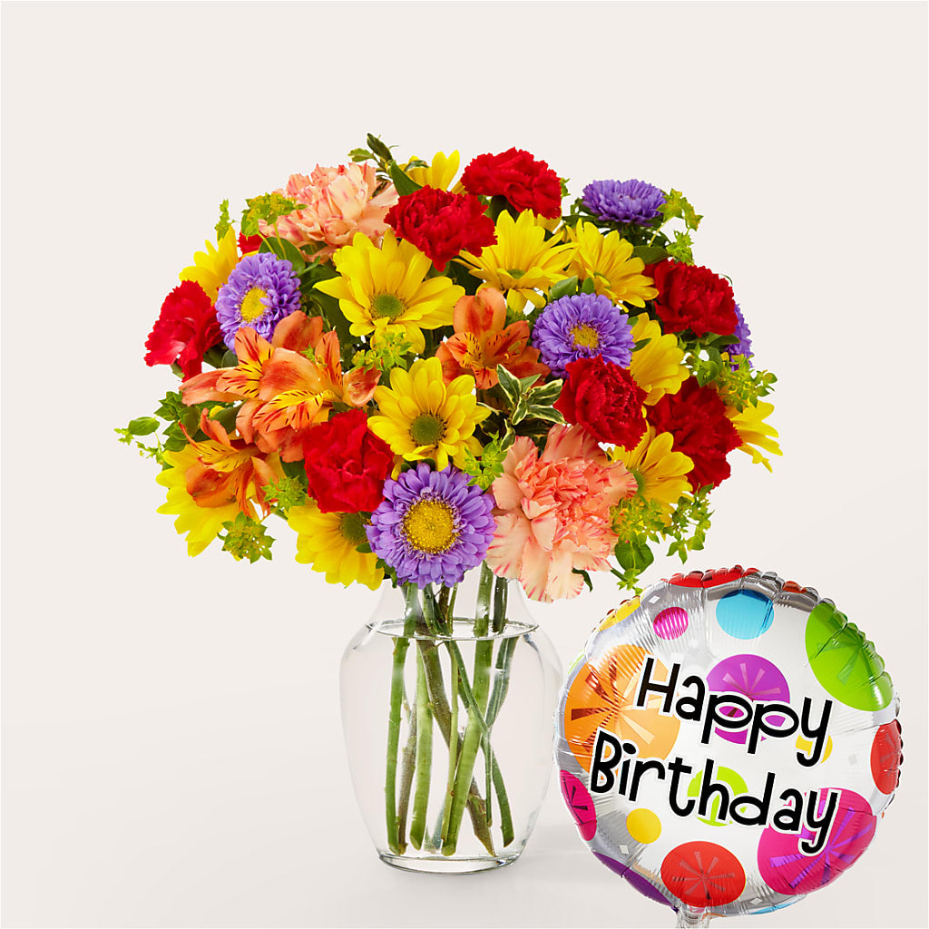 Kaleidoscope Bouquet with Birthday Balloon – PIKE CREEK FLOWERS & GIFTS, Wilmington DE