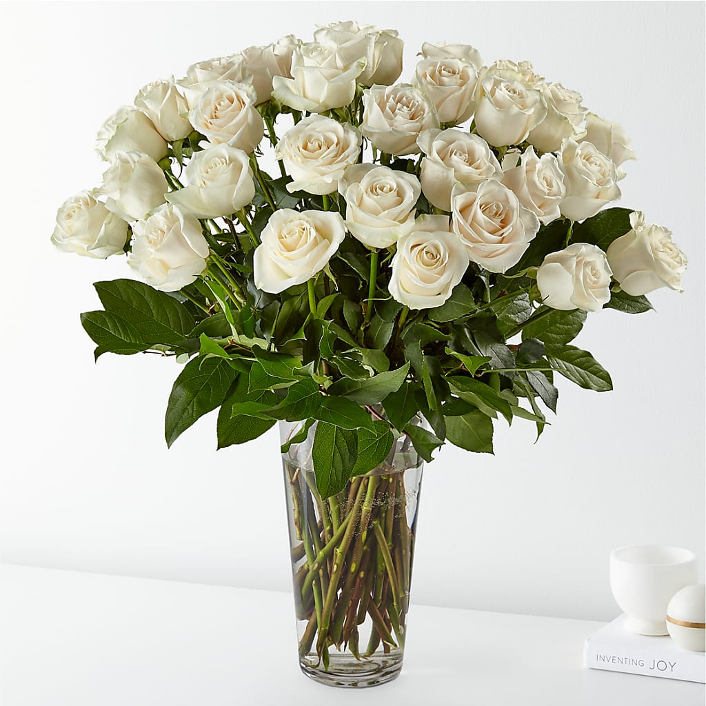 Long Stem White Rose Bouquet – PIKE CREEK FLOWERS & GIFTS, Wilmington DE