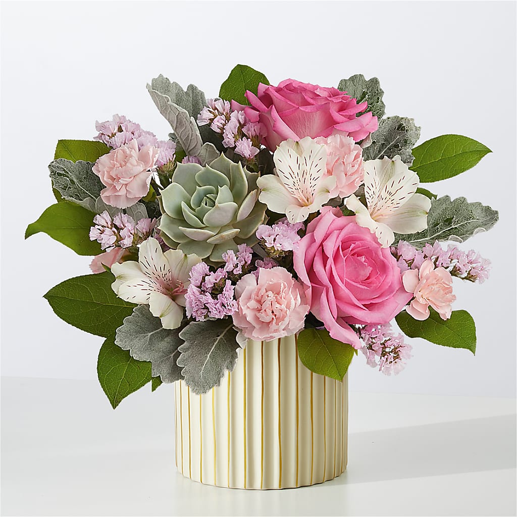 Dusty Rose Bouquet with Ivory Vase – PIKE CREEK FLOWERS & GIFTS, Wilmington DE