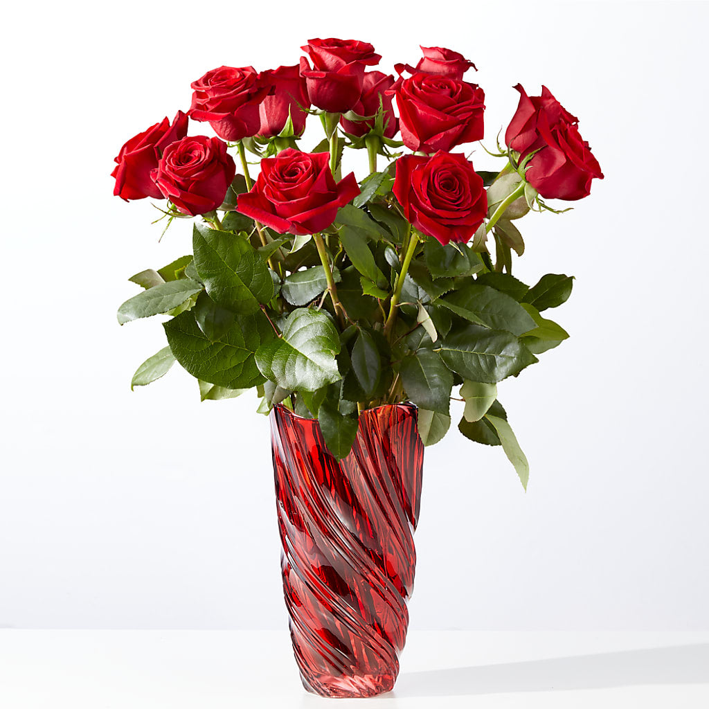 Classic Love Red Rose Bouquet with Luxe Swirl Vase – PIKE CREEK FLOWERS & GIFTS, Wilmington DE