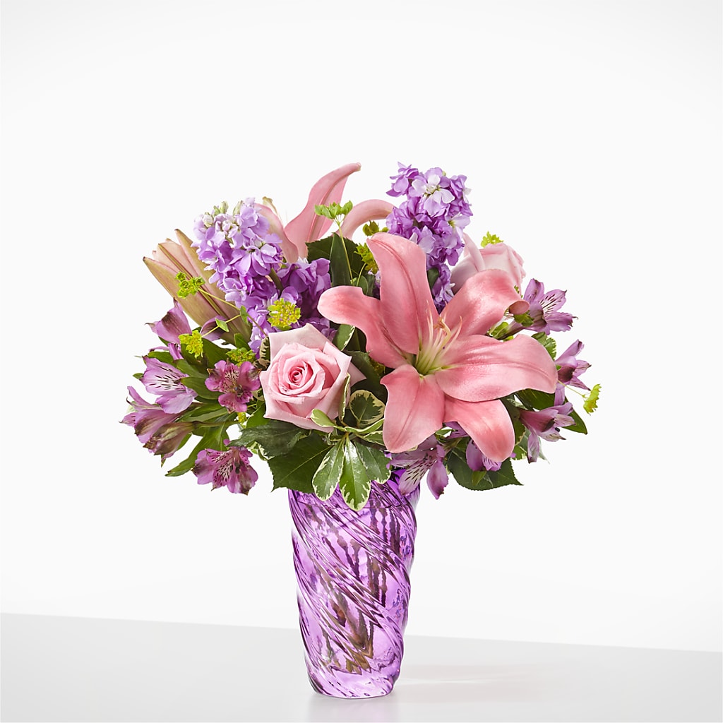 Precious Petals Bouquet with Luxe Swirl Vase – PIKE CREEK FLOWERS & GIFTS, Wilmington DE