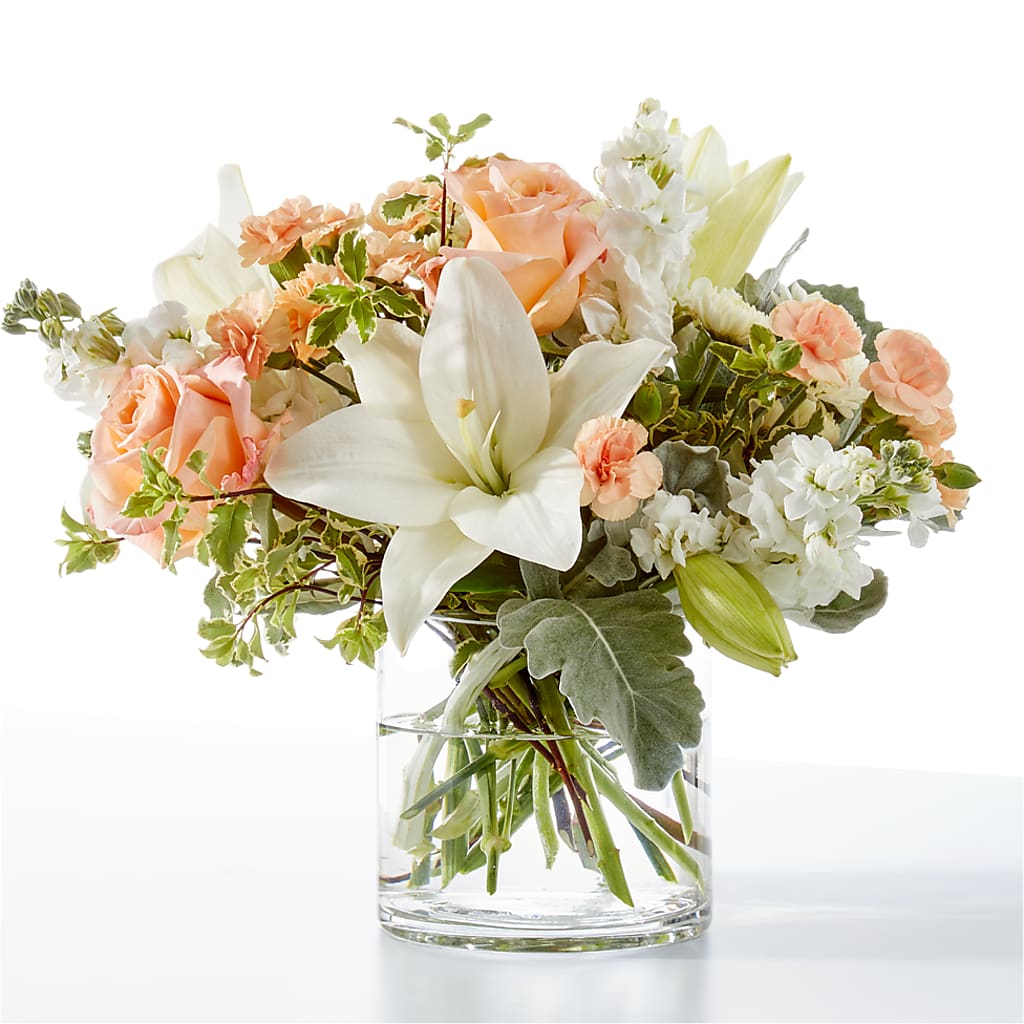 lily white peach Darling Bouquet – peach, white flower arrangement | Wilmington, DE
