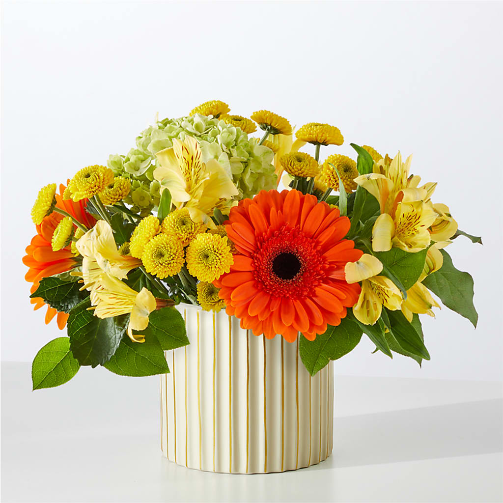 Autumn Sunshine Bouquet with Ivory Vase – PIKE CREEK FLOWERS & GIFTS, Wilmington DE